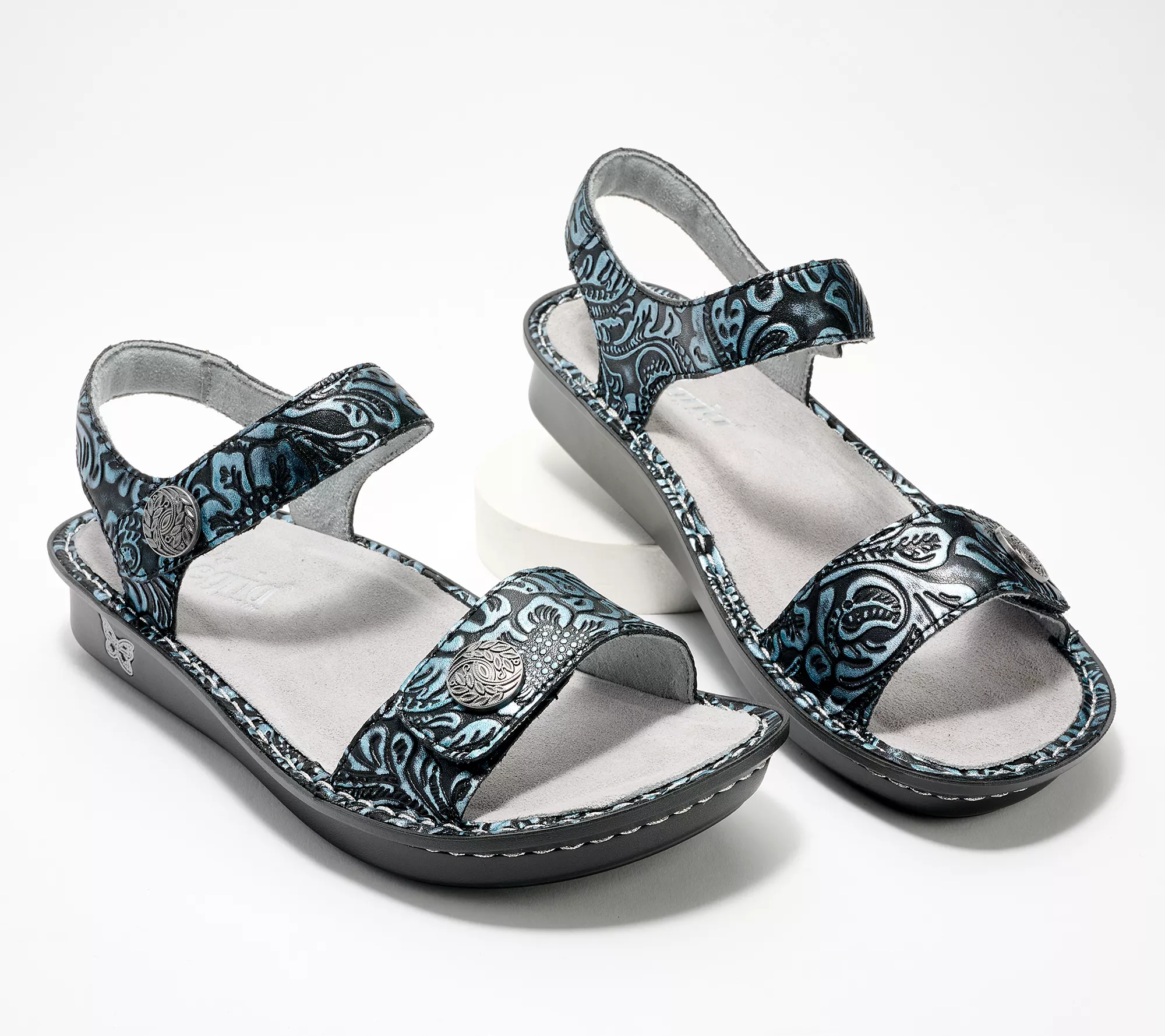 "As Is" Alegria Leather Adjustable Backstrap Sandals- Judie