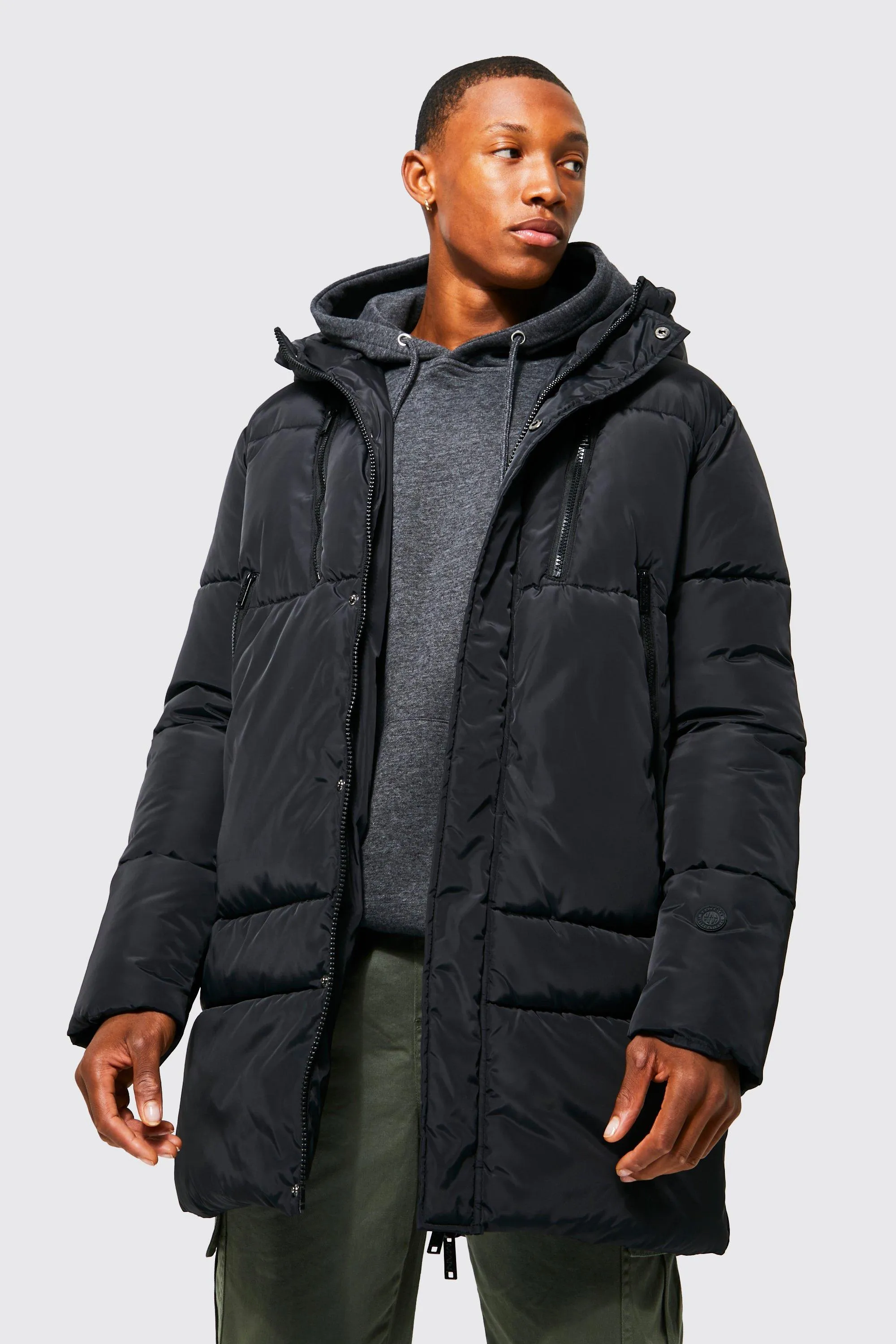 4 Pocket Hooded Mid Length Puffer