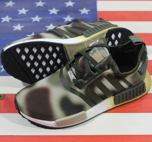 Adidas nmd r1 star wars princess leia women's running camo green brown [fw2280]