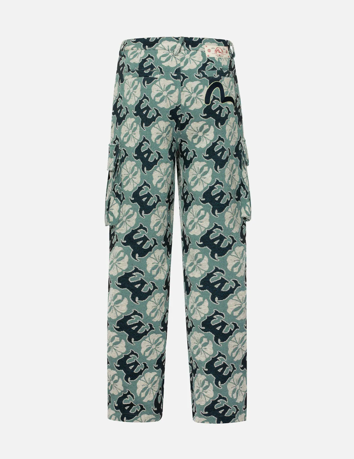 Allover Kamon and Logo Jacquard Wide Leg Tapestry Cargo Pants