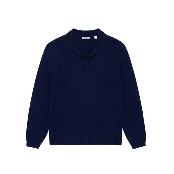 Alpaca Wool Longsleeve Polo - Navy