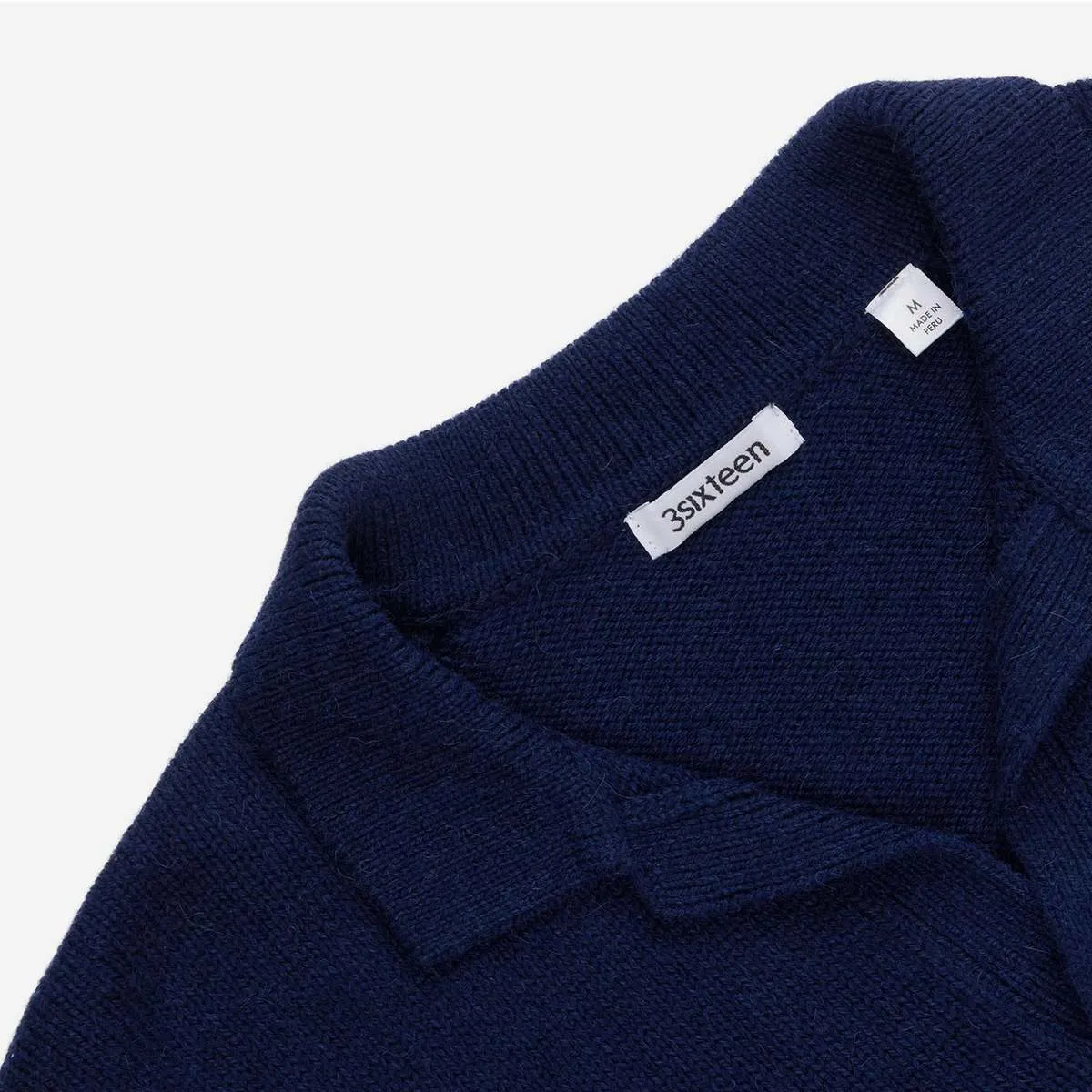 Alpaca Wool Longsleeve Polo - Navy