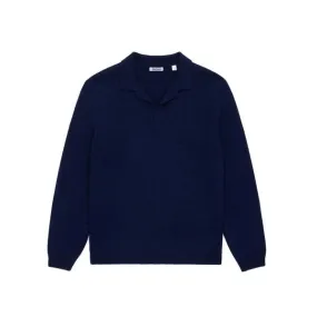 Alpaca Wool Longsleeve Polo - Navy