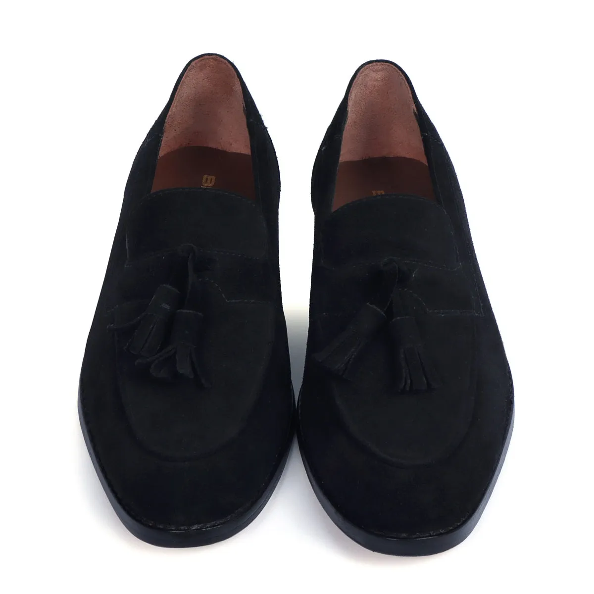 Apron Toe Tassel Slip-On Shoes For Men in Black Suede Leather