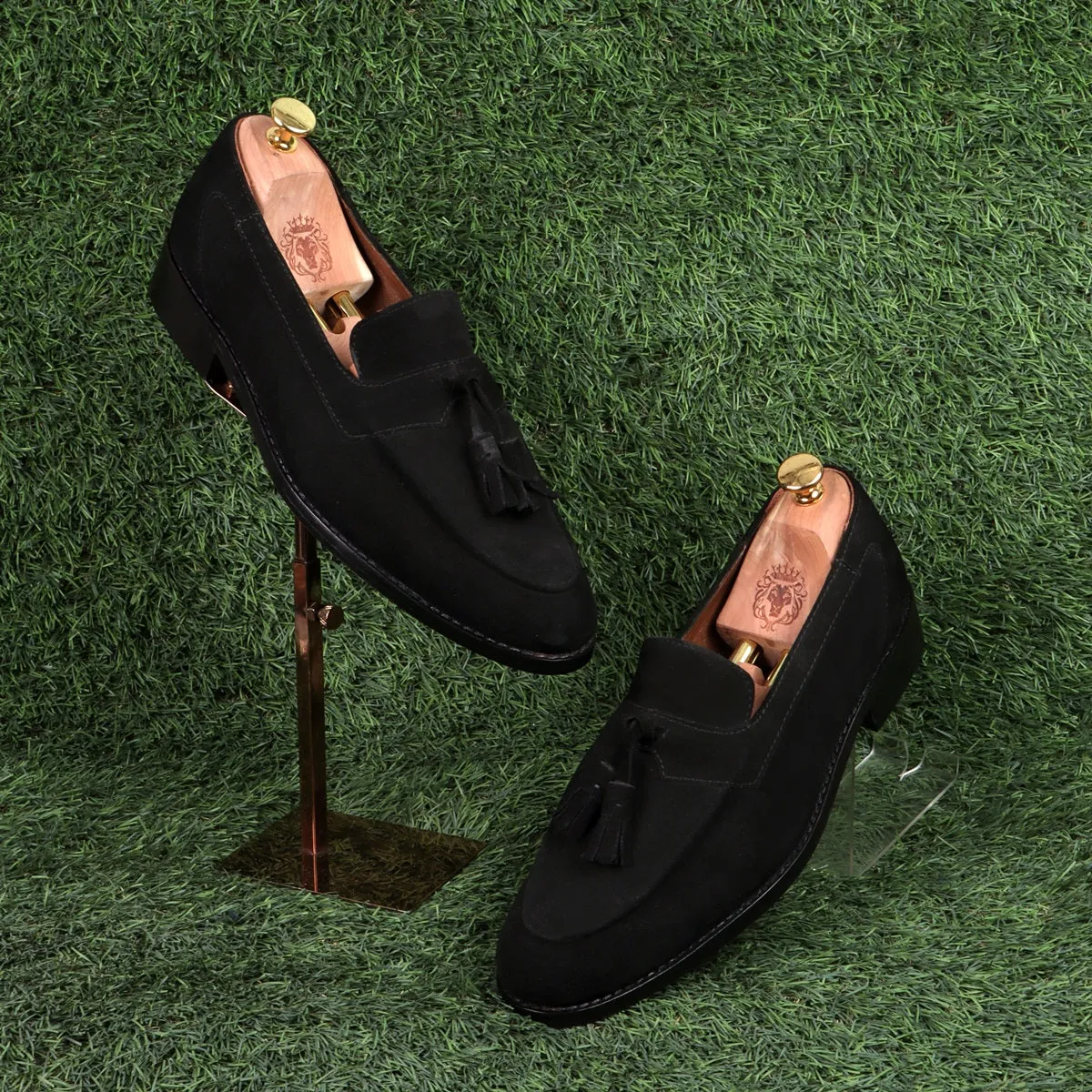 Apron Toe Tassel Slip-On Shoes For Men in Black Suede Leather