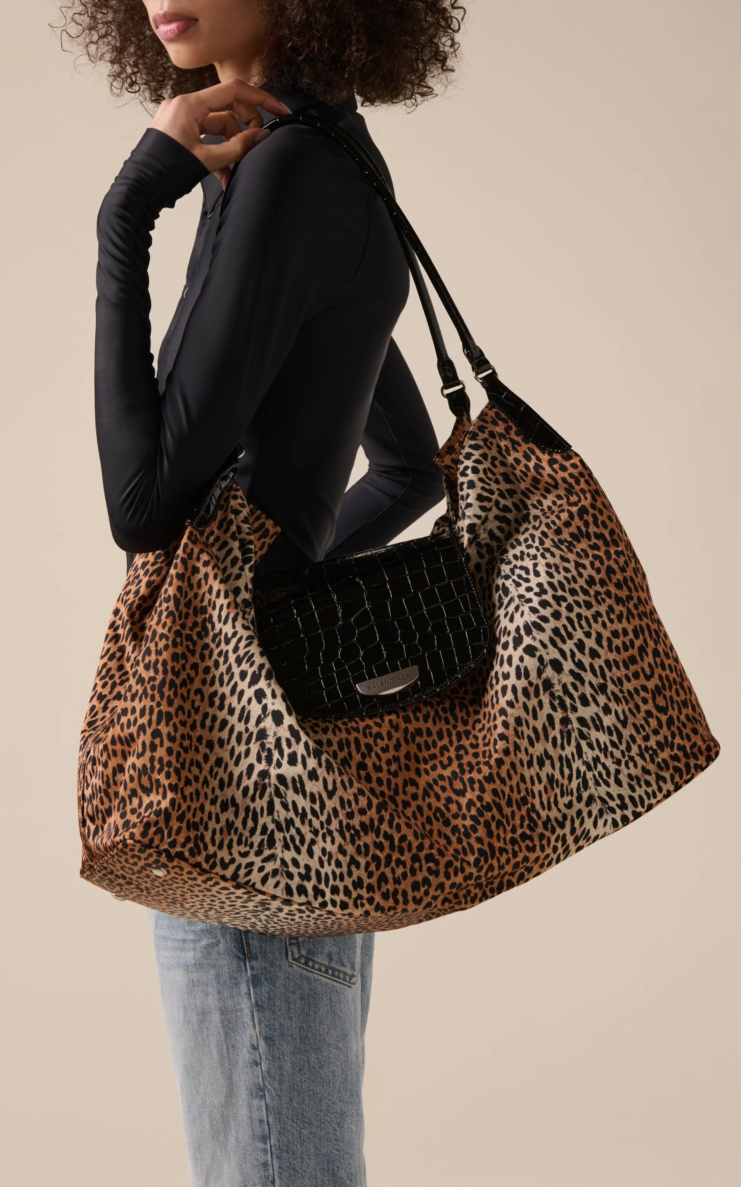 Balenciaga Geneve Large Leopard-Printed Nylon Tote Bag