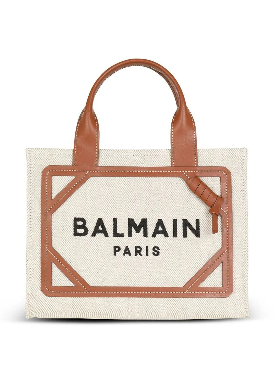 Balmain    Balmain B Army Small Canvas And Leather Tote Bag