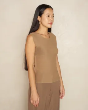 Beige Micropleat Tank Top