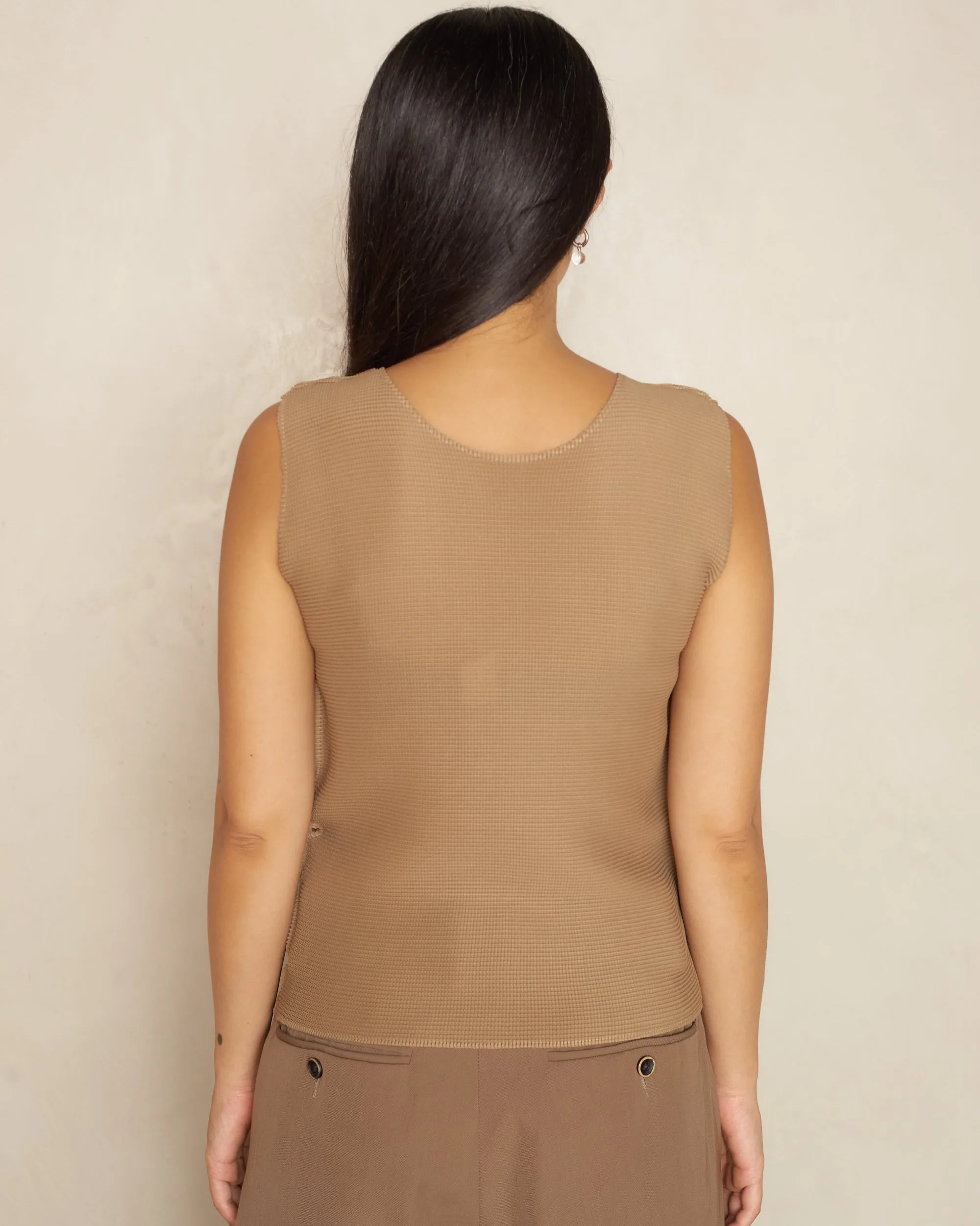 Beige Micropleat Tank Top