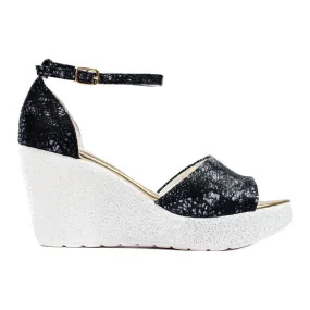 Black and white women's wedge sandals from Shelovet