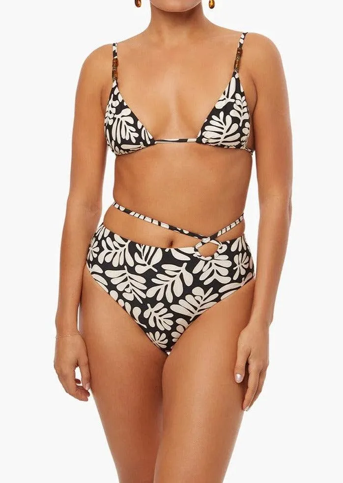 Black Strappy Tie Safari Leaves Bikini Bottom