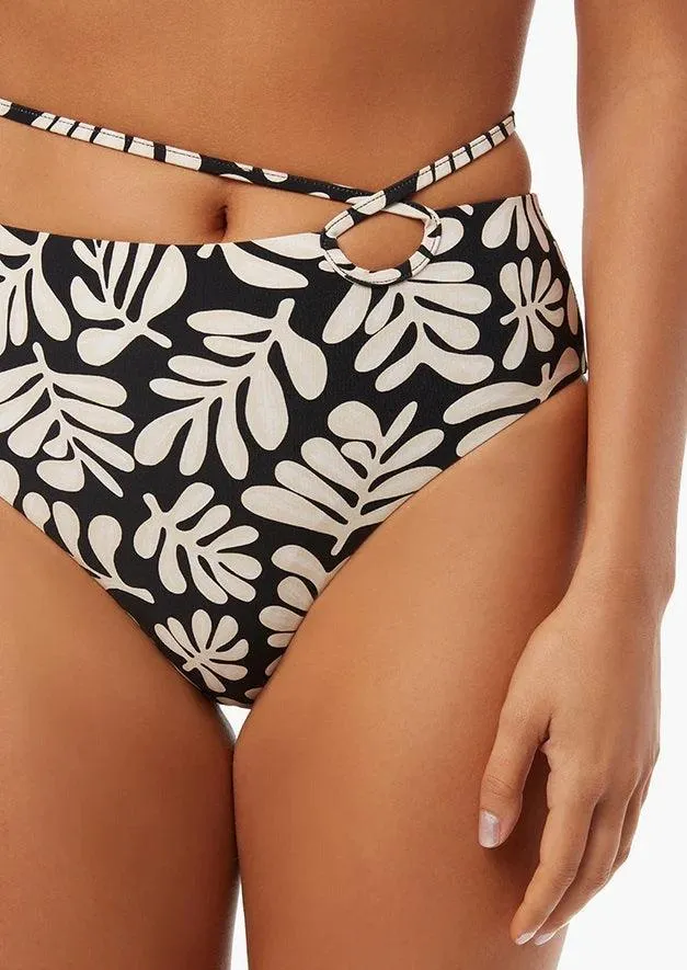 Black Strappy Tie Safari Leaves Bikini Bottom