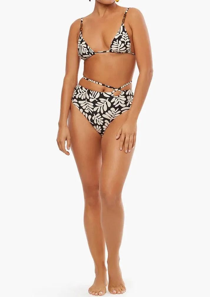 Black Strappy Tie Safari Leaves Bikini Bottom