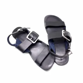 Black Two Strap Leather Sandals - African Clothing Store | JT Aphrique