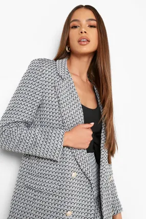 Boucle Frayed Hem Double Breasted Blazer