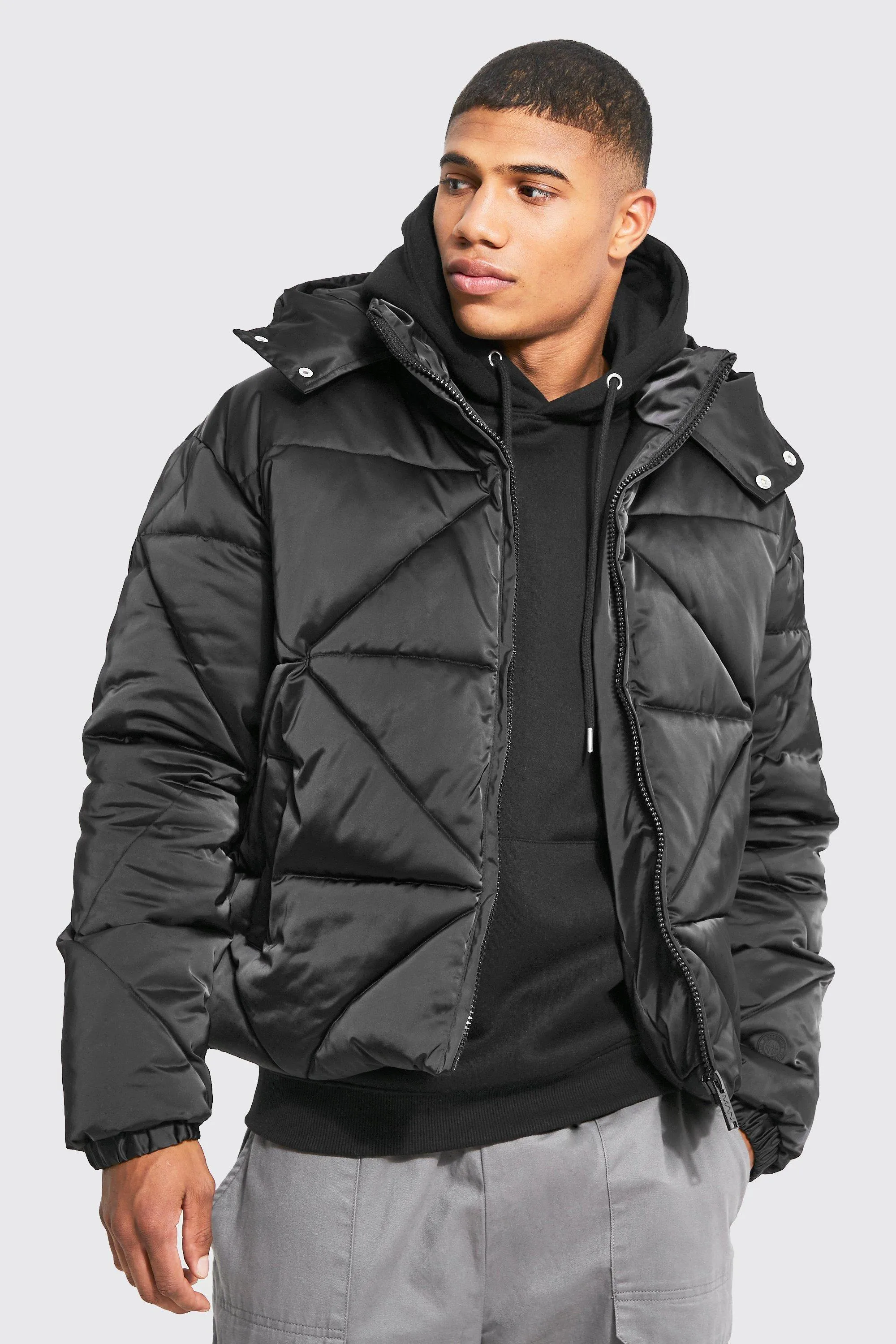 Boxy Satin Panel Puffer