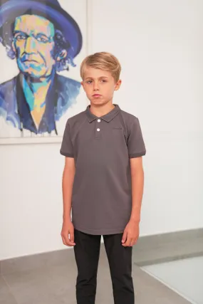 Boys Luxury Pique Logo Polo - Charcoal