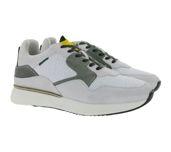 BULLBOXER sneakers da uomo con memory foam scarpe basse in vera pelle con plantare estraibile 032P2135 grigio, bianco