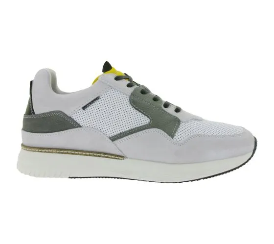 BULLBOXER sneakers da uomo con memory foam scarpe basse in vera pelle con plantare estraibile 032P2135 grigio, bianco