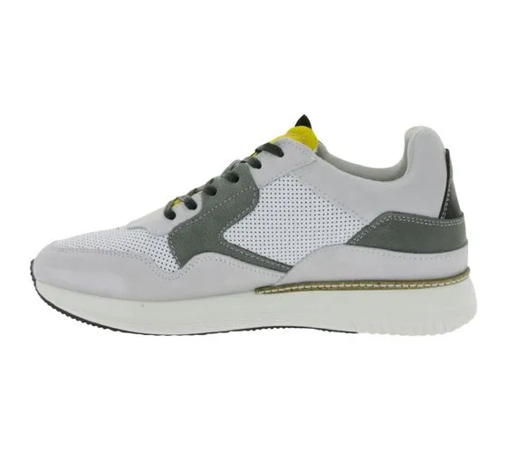 BULLBOXER sneakers da uomo con memory foam scarpe basse in vera pelle con plantare estraibile 032P2135 grigio, bianco