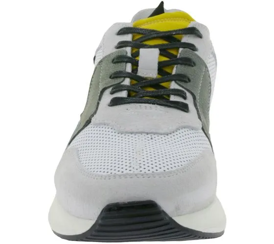 BULLBOXER sneakers da uomo con memory foam scarpe basse in vera pelle con plantare estraibile 032P2135 grigio, bianco