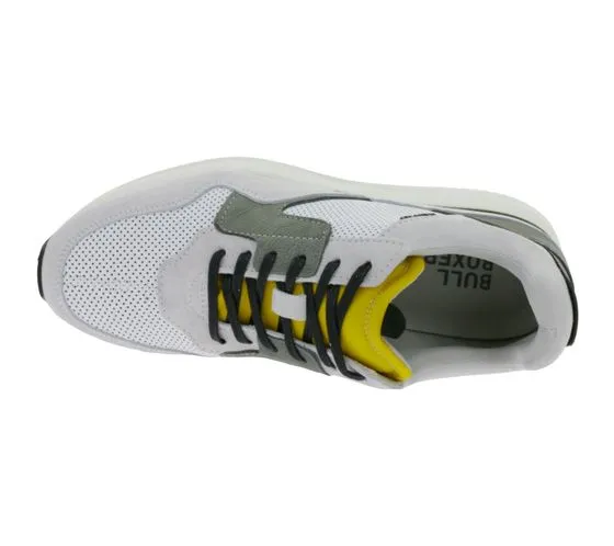 BULLBOXER sneakers da uomo con memory foam scarpe basse in vera pelle con plantare estraibile 032P2135 grigio, bianco