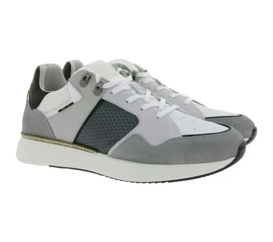 BULLBOXER sneakers da uomo con memory foam scarpe basse in vera pelle con plantare estraibile 032P2135 grigio, bianco