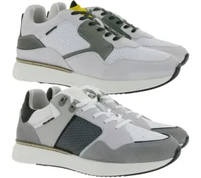 BULLBOXER sneakers da uomo con memory foam scarpe basse in vera pelle con plantare estraibile 032P2135 grigio, bianco