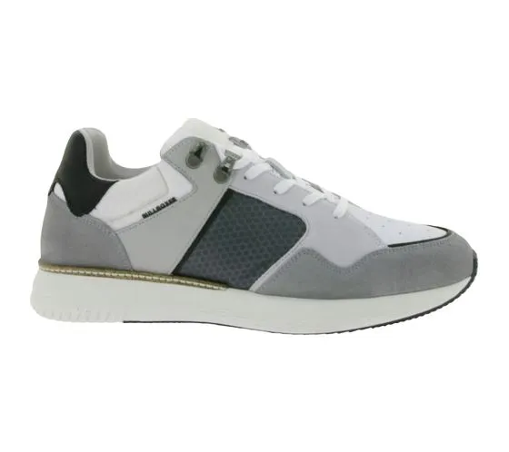 BULLBOXER sneakers da uomo con memory foam scarpe basse in vera pelle con plantare estraibile 032P2135 grigio, bianco