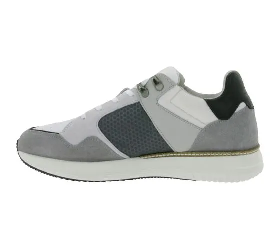 BULLBOXER sneakers da uomo con memory foam scarpe basse in vera pelle con plantare estraibile 032P2135 grigio, bianco