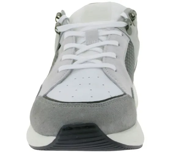 BULLBOXER sneakers da uomo con memory foam scarpe basse in vera pelle con plantare estraibile 032P2135 grigio, bianco