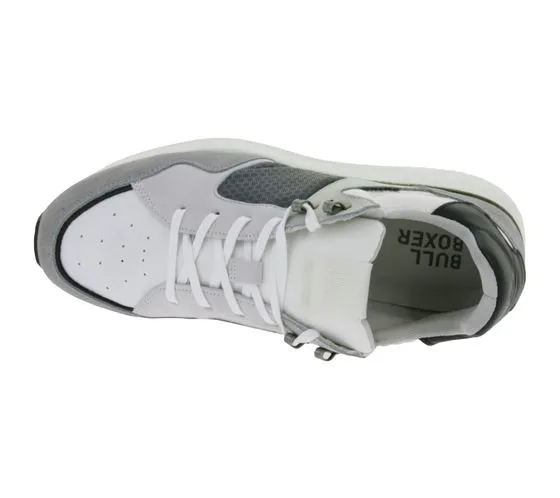 BULLBOXER sneakers da uomo con memory foam scarpe basse in vera pelle con plantare estraibile 032P2135 grigio, bianco