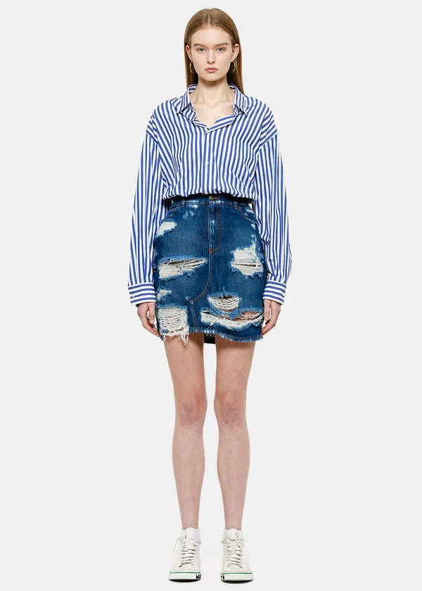 Buttoned Denim Skirt - Blue