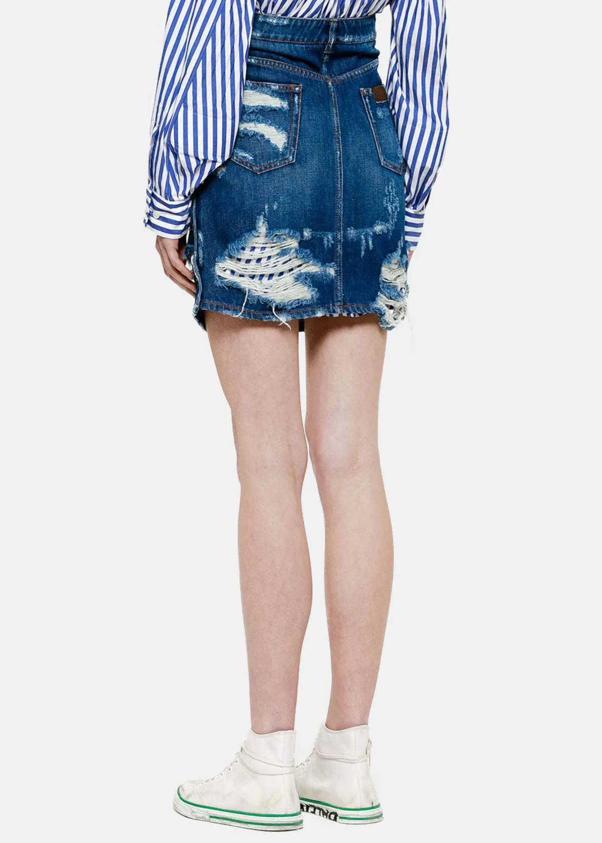 Buttoned Denim Skirt - Blue