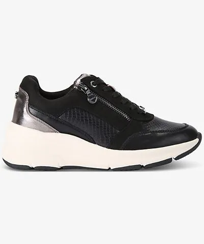 Carvela Womens Black Stride branded faux-leather low-top trainers