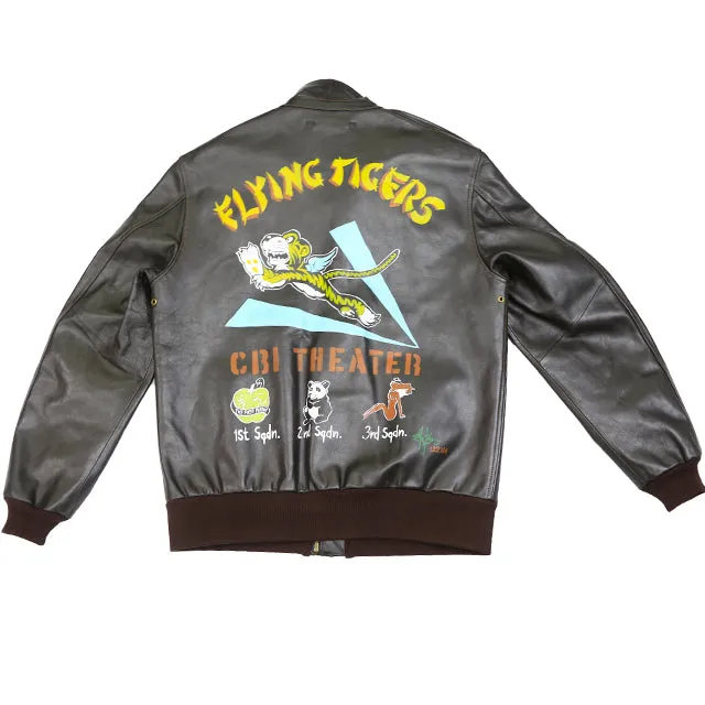 Classic Goat Leather Black A-2 Flying Tigers Bomber Jacket