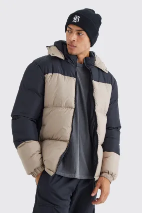 Color Block Quilted Puffer With Hood