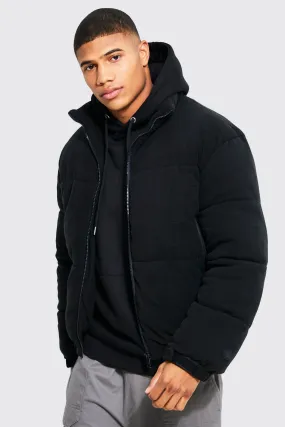 Fleece Boxy Funnel Neck Puffer