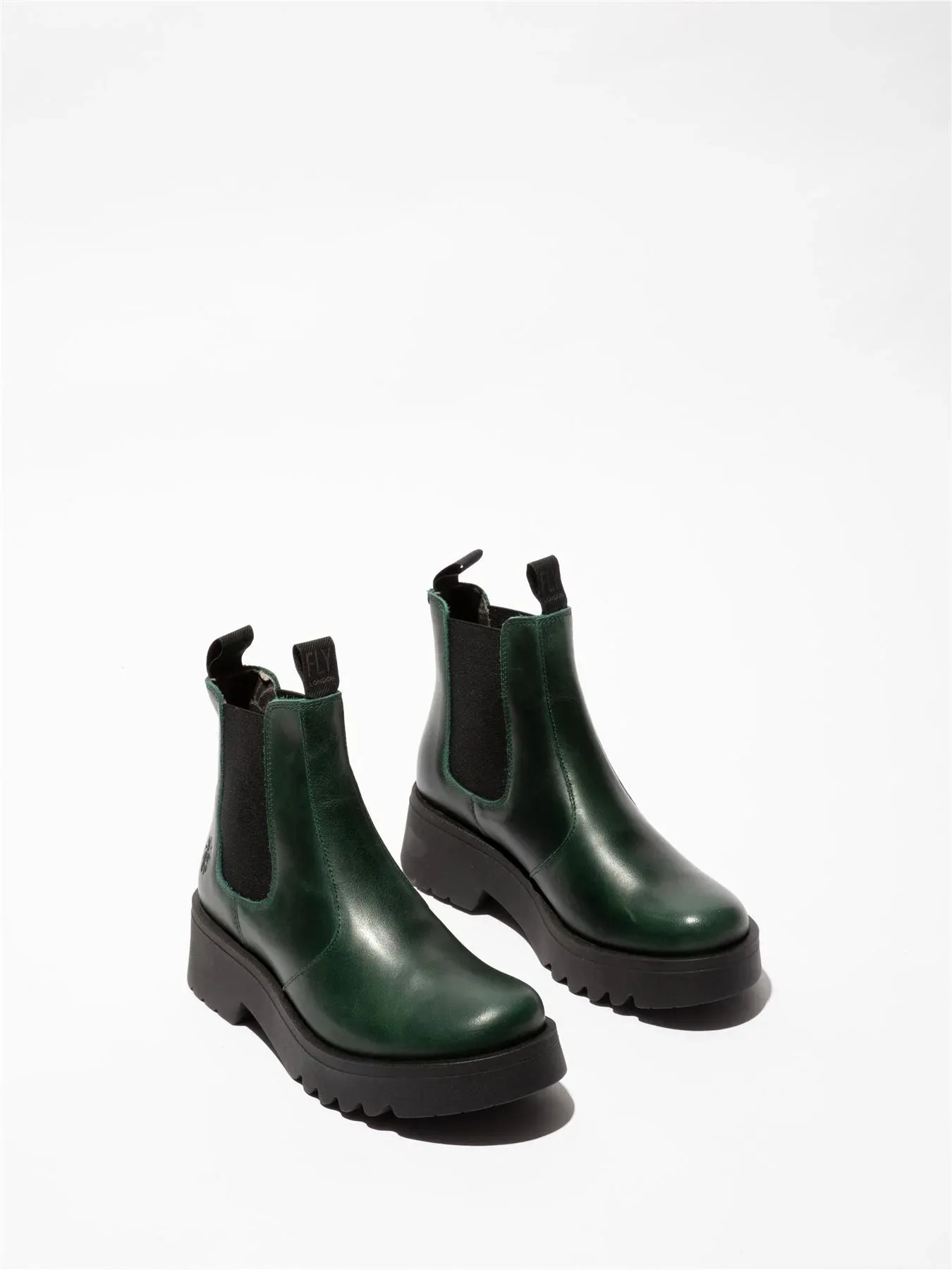 Fly London - MEDI789 Women's Petrol Green Leather Platform Heel Chelsea Boots