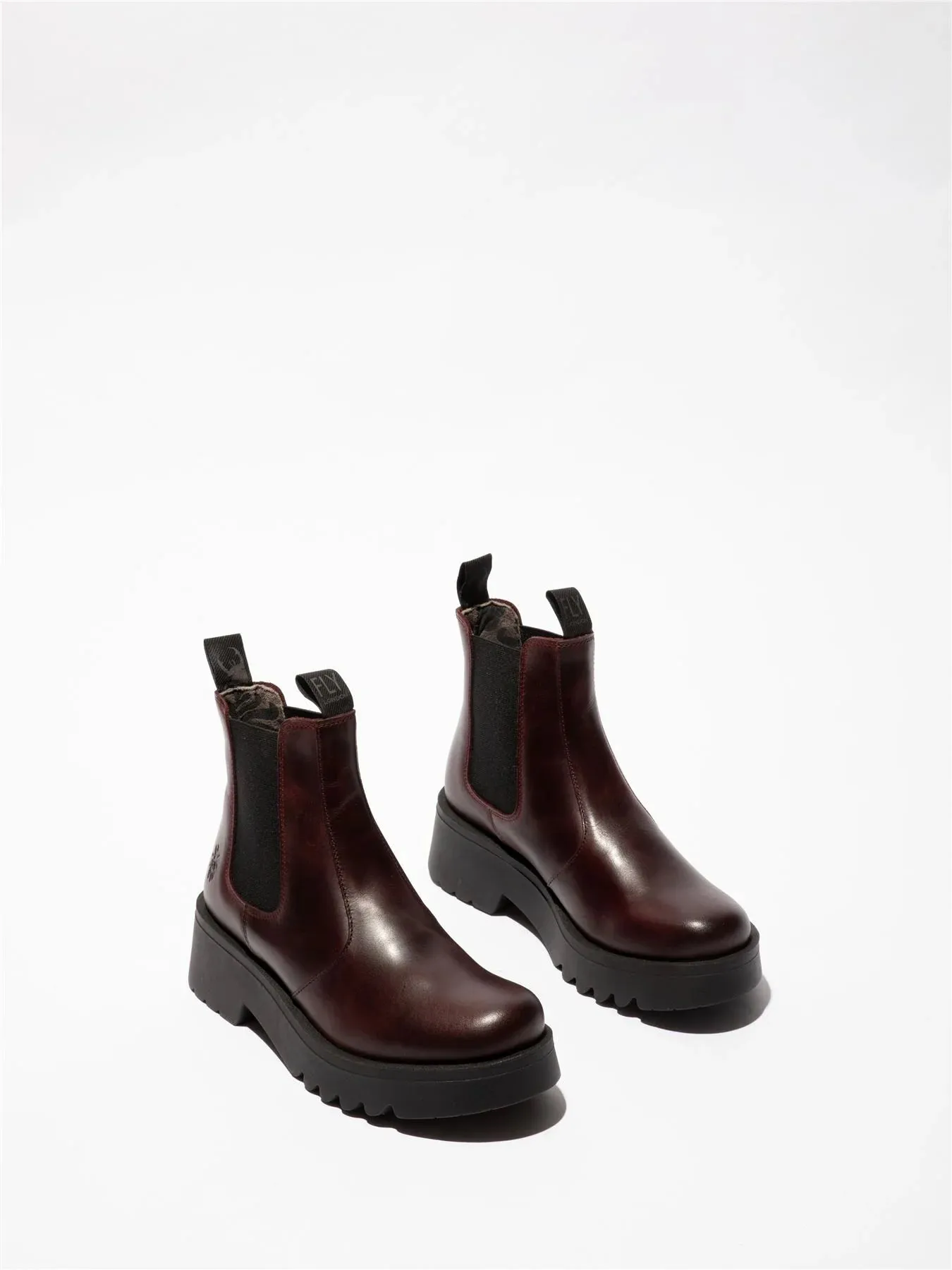 Fly London - MEDI789 Women's Wine Leather Platform Heel Chelsea Boots