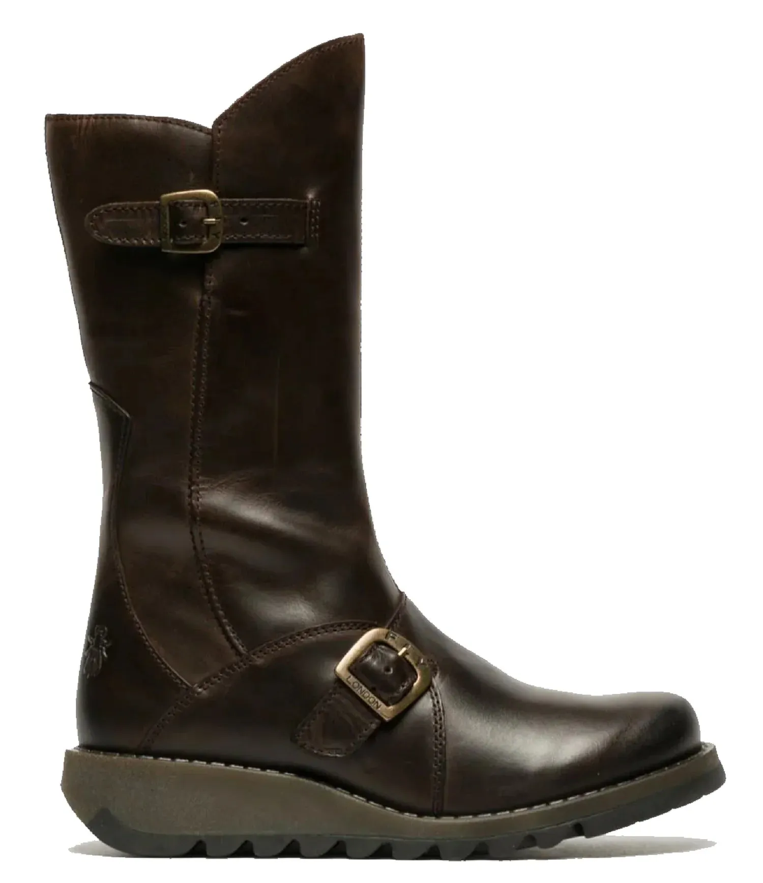 Fly London - MES 2 Women's Brown Leather Mid-Calf Wedge Platform Boots