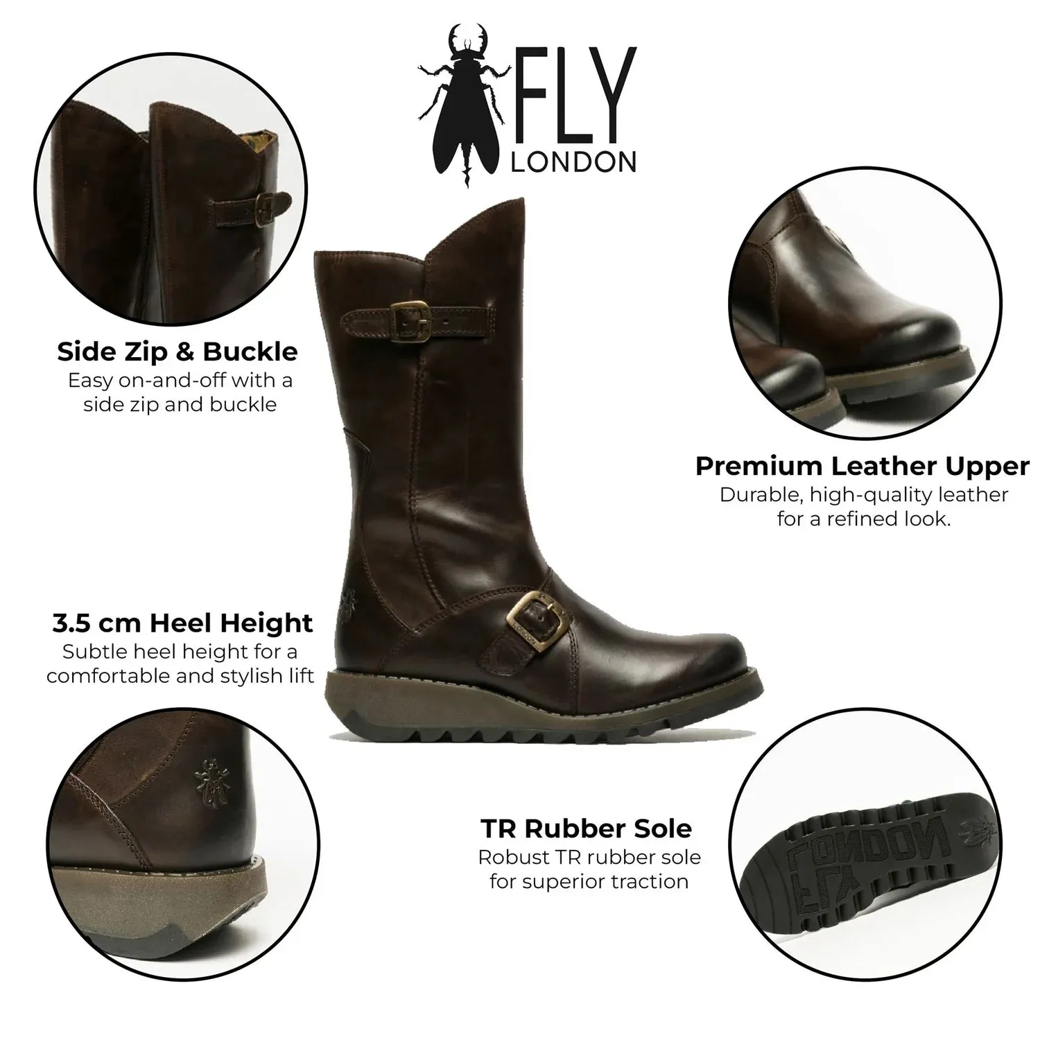 Fly London - MES 2 Women's Brown Leather Mid-Calf Wedge Platform Boots