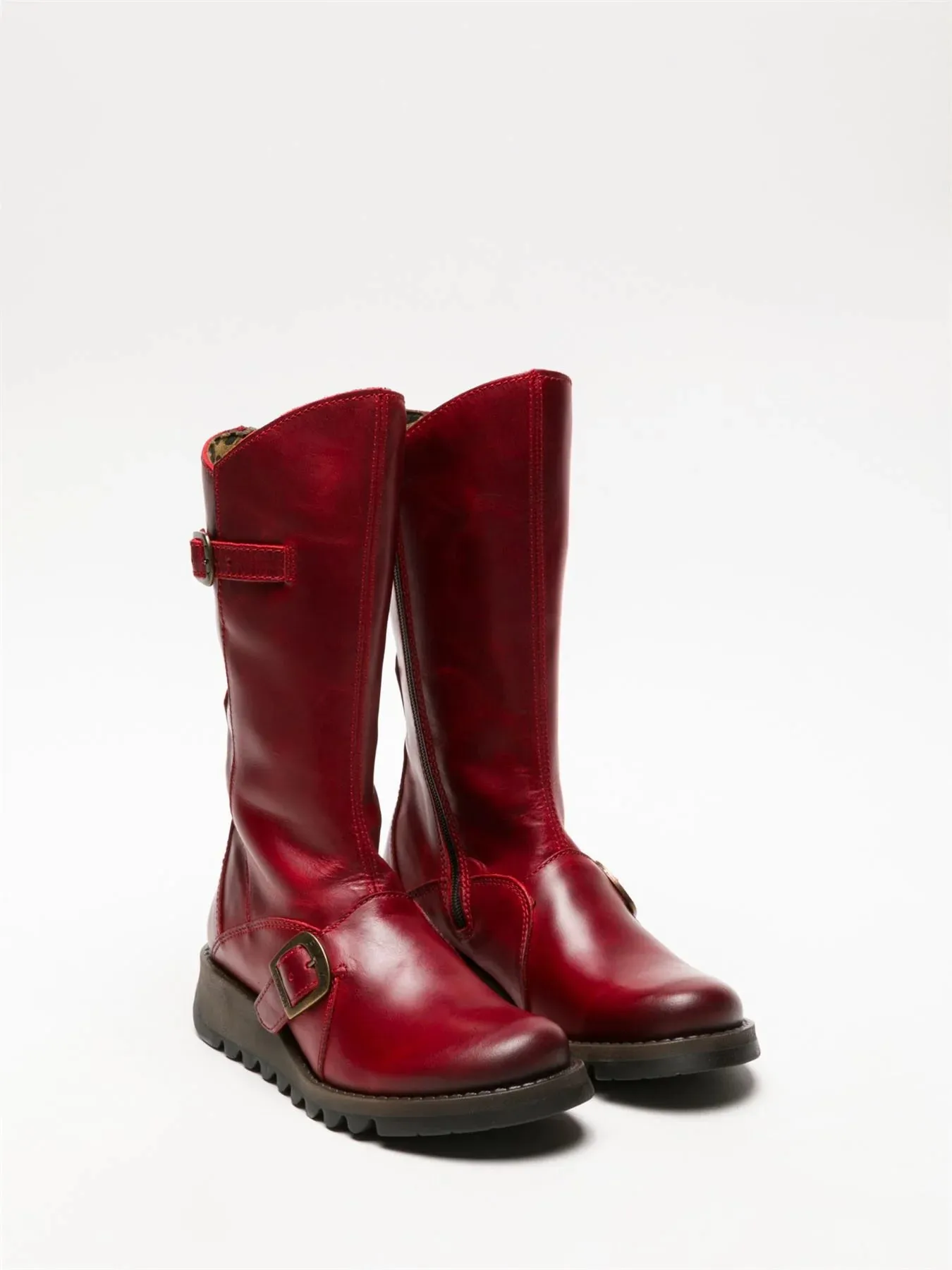 Fly London - MES 2 Women's Red Leather Mid-Calf Wedge Platform Boots