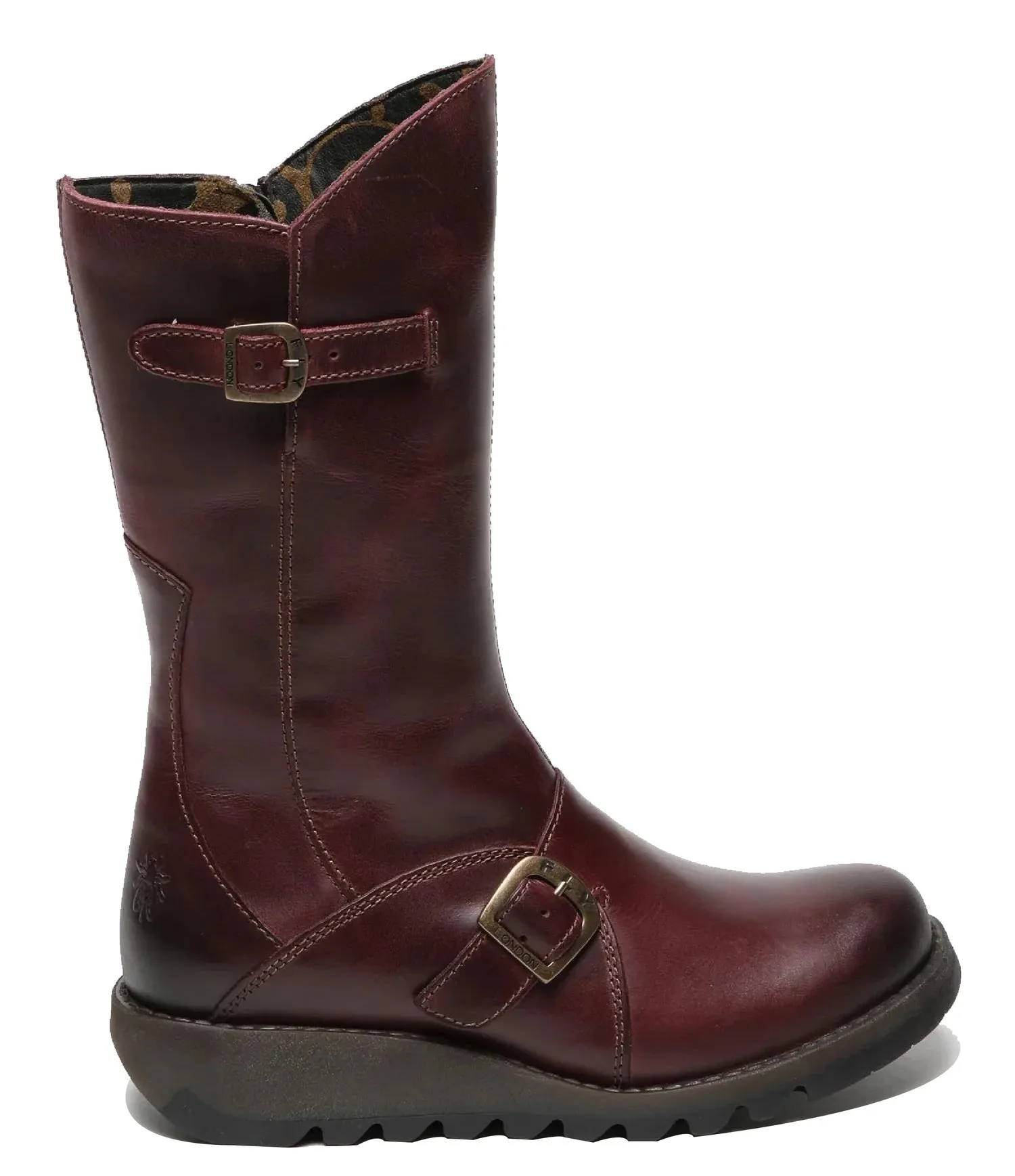 Fly London - MES 2 Women's Wine Leather Mid-Calf Wedge Platform Boots