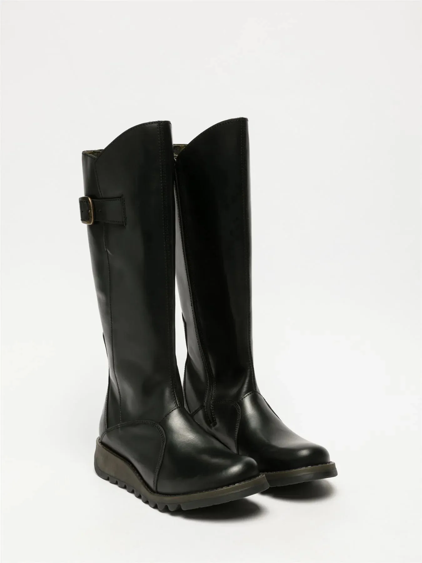 Fly London - MOL 2 Women's Black Leather Wedge Knee High Platform Boots