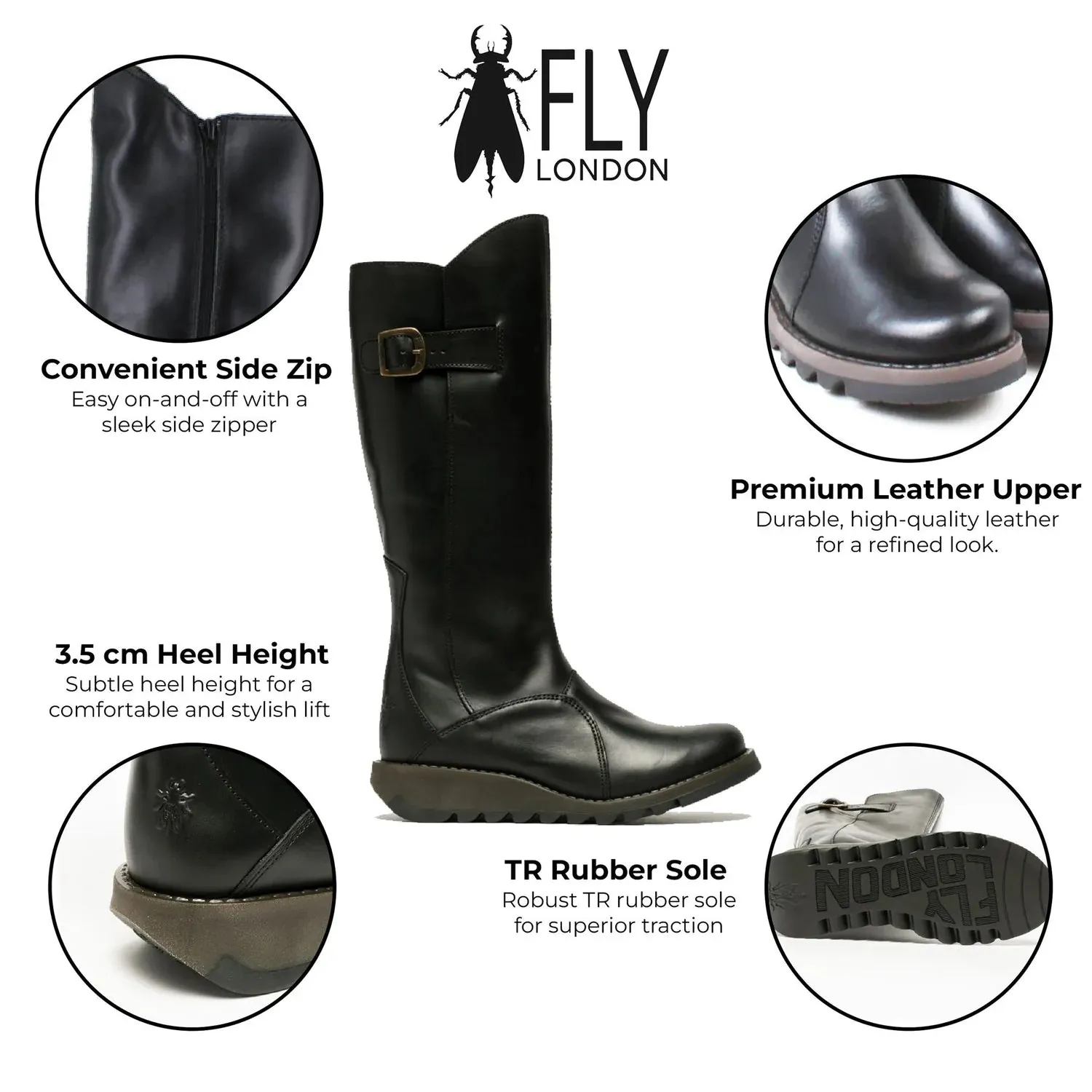 Fly London - MOL 2 Women's Black Leather Wedge Knee High Platform Boots