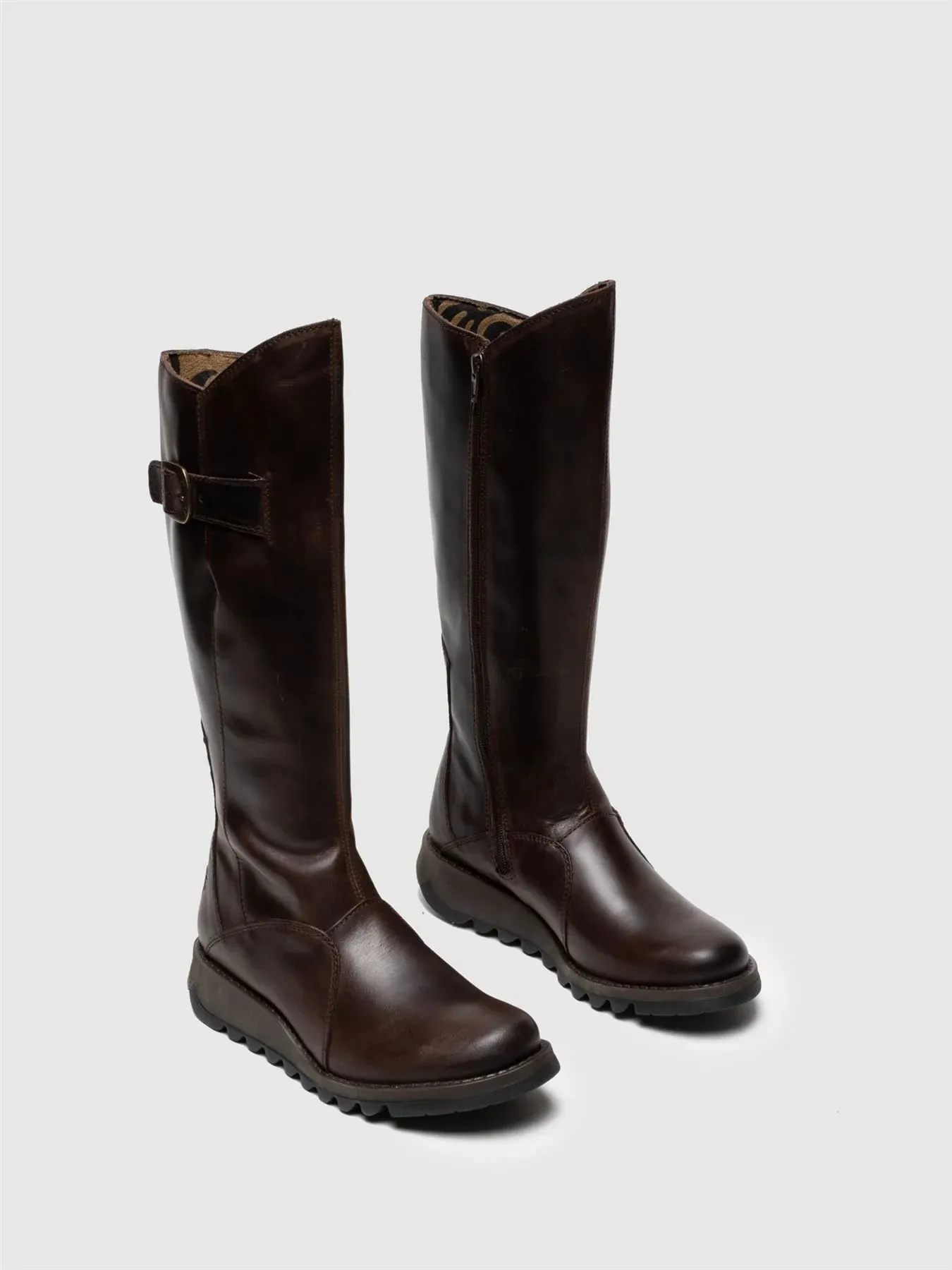 Fly London - MOL 2 Women's Brown Leather Wedge Knee High Platform Boots