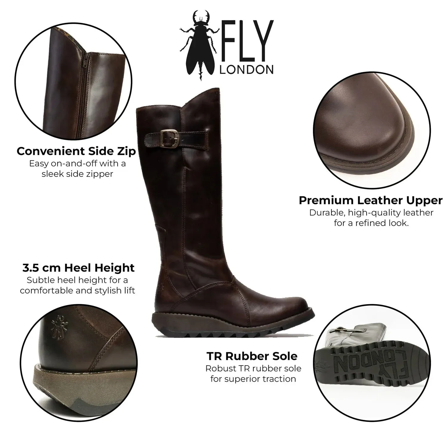 Fly London - MOL 2 Women's Brown Leather Wedge Knee High Platform Boots