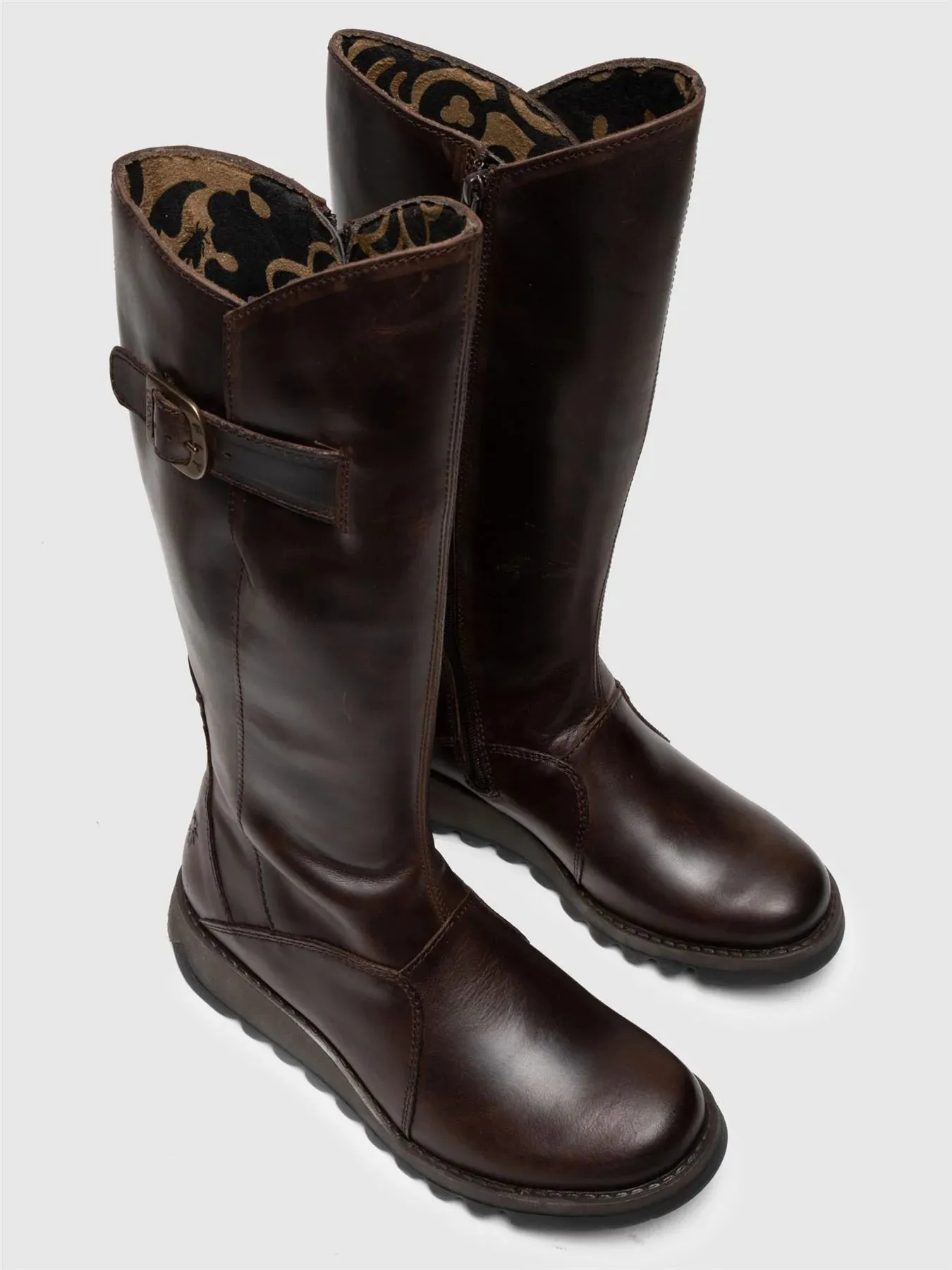 Fly London - MOL 2 Women's Brown Leather Wedge Knee High Platform Boots