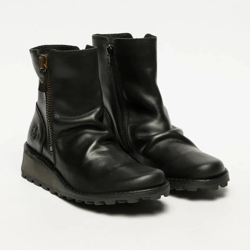 Fly London - MON944 Women's Black Leather Wedge Chelsea Boots